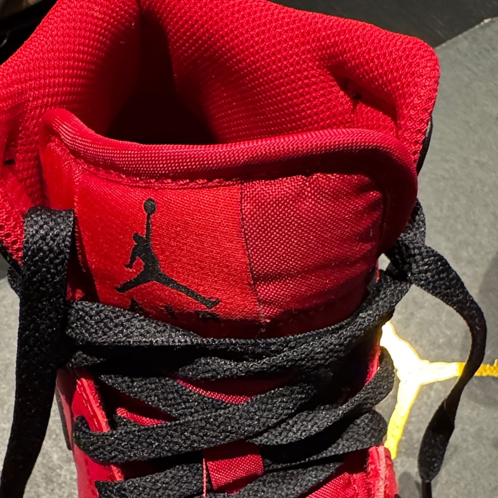Air Jordan 1 Mid Black and Red High-Top Sneakers - Picture 3 of 6
